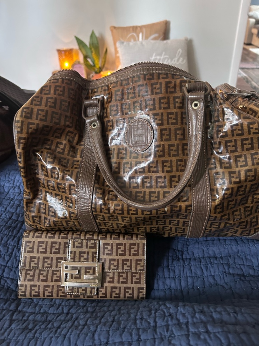 Fendi Brown Monogram Travel Tote with Matching Wallet
